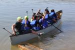 Students and chaperones piled into 10-person canoes with Wilderness Inquiry staff to take a spin around Cochiti Lake.