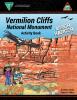 Cover of Vermillion Cliffs National Monument Junior Ranger Handbook which shows two children by a large wall of red rock and a condor flying overhead..