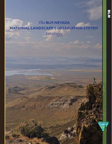 Canyon landscape with clouds and text reading The BLM Nevada National Landscape Conservation System Strategy