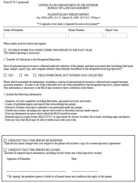 Paleo permit report cover sheet.