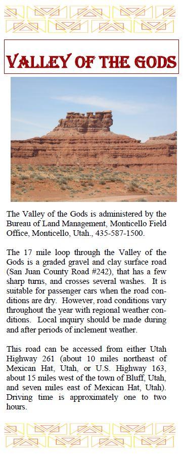 A brochure for the Valley of the Gods.