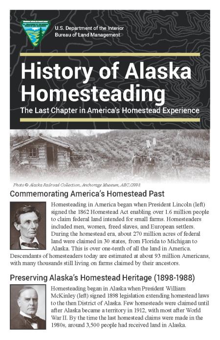 History of Alaska Homesteading brochure with picture of Abraham Lincoln and William McKinley