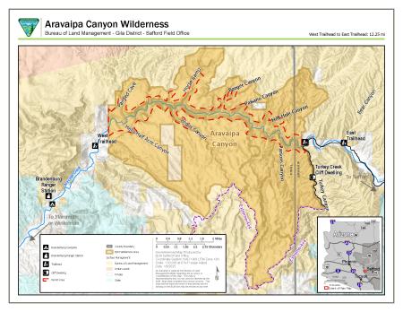 The area around and within the Aravaipa Canyon Wilderness, including a permit area.