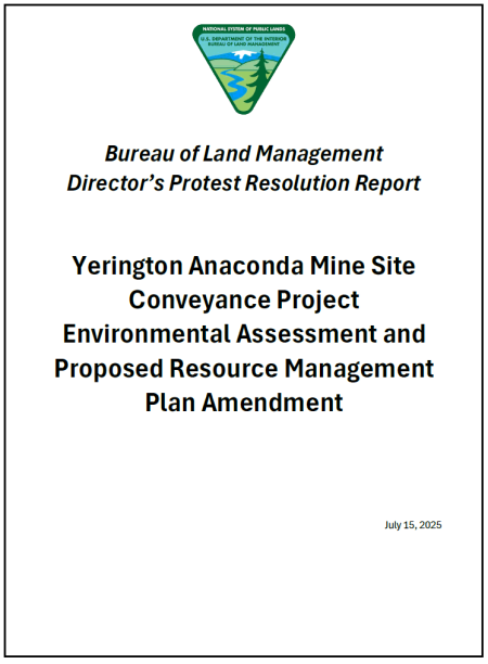Yerington Anaconda Mine Site Conveyance Project Environmental Assessment and Proposed Resource Management Plan Amendment