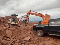 Close up of machinery loading up specialty stone from the Bitter Seep Community Pit, in Arizona.